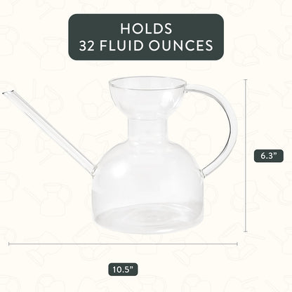 Modern Sprout Plant Watering Can - Handcrafted from Borosilicate Glass - Long Spout Vessel for Indoor Plants - 32 Oz Capacity - Multipurpose Watering Can and Flower Vase for Houseplants (Clear)