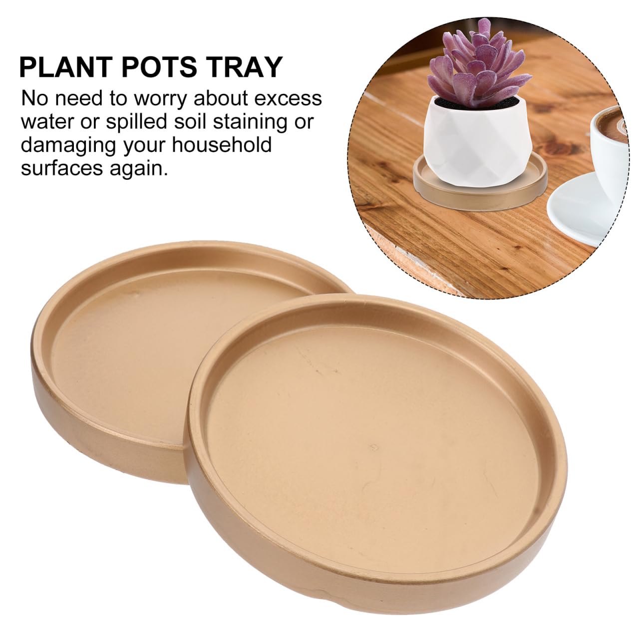 2PCS Ceramic Plant Saucer 5 Inch Round Succulent Pot Trays Elegant Golden Planter Drip Trays Flower Pot Saucers for Indoor Plant Office Home Decor