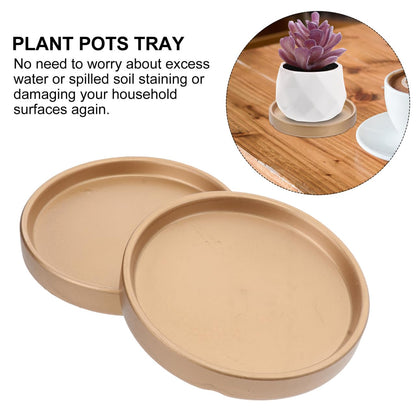 2PCS Ceramic Plant Saucer 5 Inch Round Succulent Pot Trays Elegant Golden Planter Drip Trays Flower Pot Saucers for Indoor Plant Office Home Decor