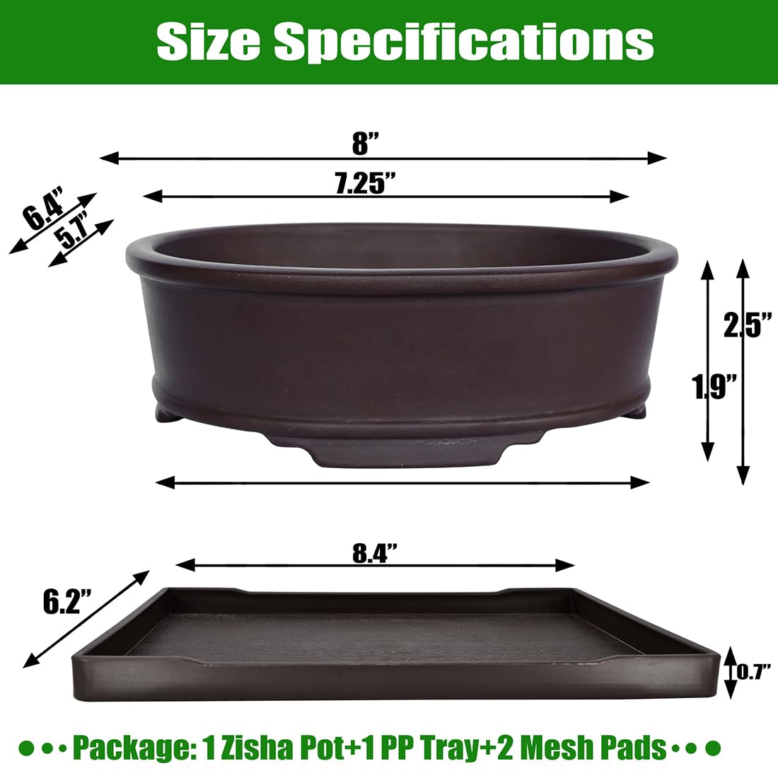 MUZHI Unglazed Natural Clay Bonsai Pot with Drip Tray, Oval Vintage Bonsai Tree Planter with Drainage for Bonsai Training Succulent Arrangement (Oval)