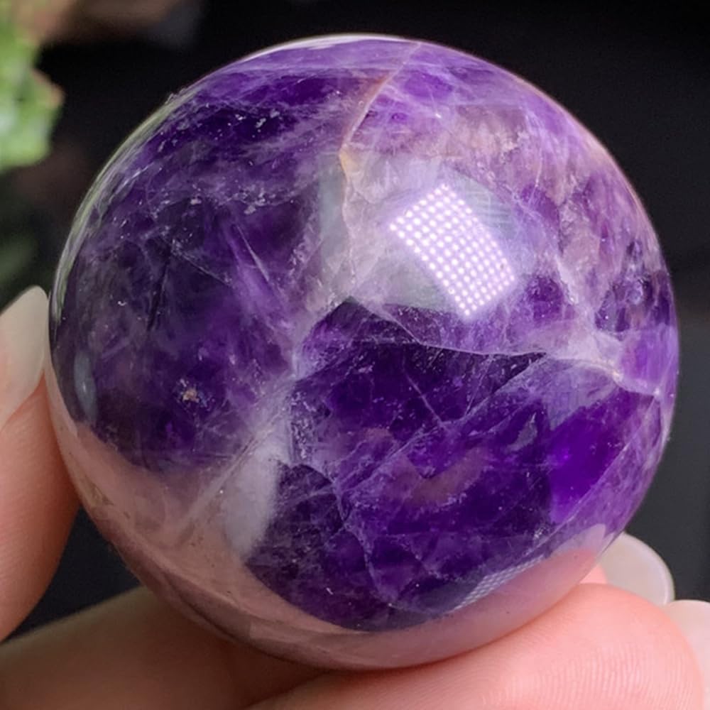 1.97-2.36inch/5-6cm Natural Amethyst Crystal Ball, Hand Polished Purple Quartz Sphere, Reiki Healing Decorative Sphere, Chakra Energy Stone Crafts, Feng Shui Home Desktop Ornament, Crystal Collectible