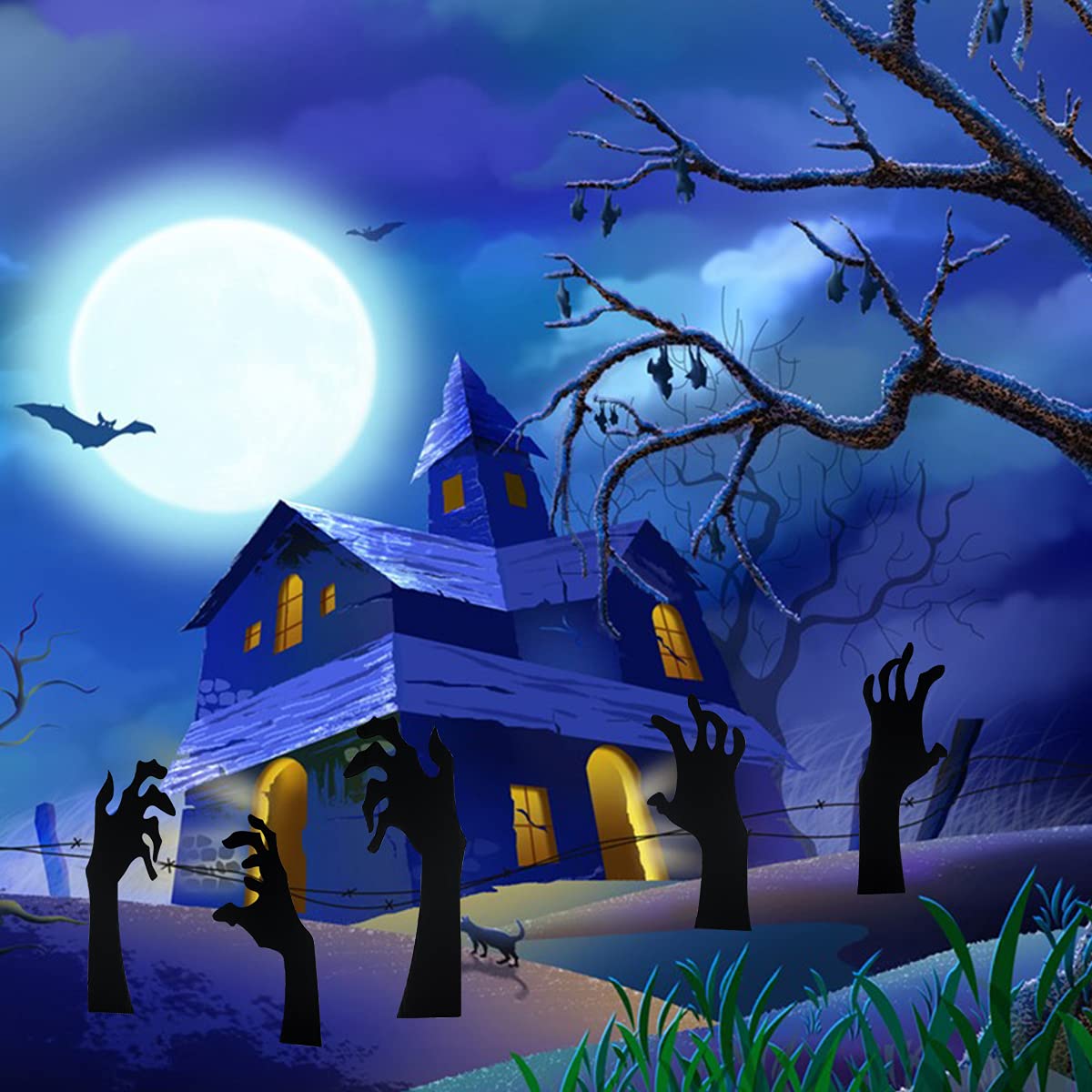 Anditoy 5 Pack Halloween Black Hands Yard Signs with Stakes Scary Silhouette Halloween Decorations for Outdoor Yard Lawn Garden Decor
