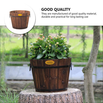 Hemoton Medium Garden Wooden Effect Barrel Planter, Outdoor Half Whiskey Cask Flower Pot, Indoor Rustic Patio Grow Plant Container
