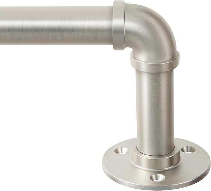 Zeerobee Curtain Rods for Windows 66 to 120, 1 Inch Industrial Wrap Around Brushed Nickel Curtain Rod, Indoor/Outdoor Room Divider Adjustable Drapery Pole, 66"-120"