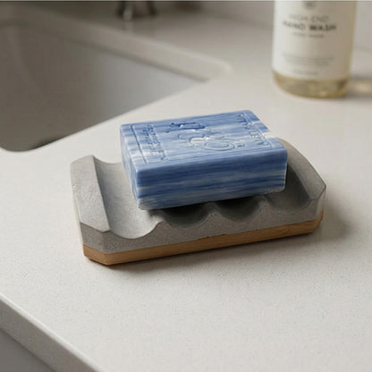 Concrete Soap Dish with Non-Slip Bamboo Base