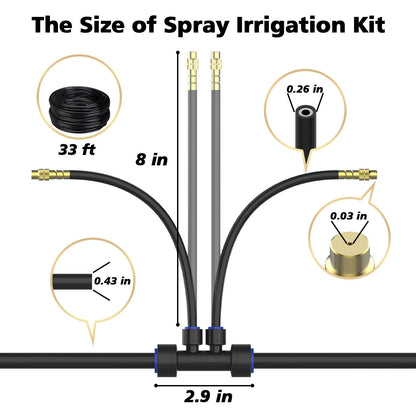 Drip Irrigation System 2 Ports - 360°Adjustable Garden Watering System 33FT with 20 Nozzles, Drip Irrigation Kit for Garden, Yard, Lawn, Greenhouse, Plants, 2/5 inch Hose