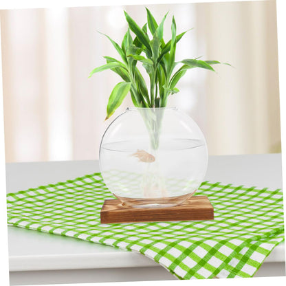Toyvian 2pcs Hydroponic Glass Planter Vases with Wooden Stand Propagation Station for Indoor Plants Desktop Terrarium Suitable for Home and Office Décor