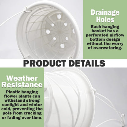 LNQ LUNIQI 10 Pcs Hanging Plastic Flower Pots Planter Basket Orchid Flower Plant Seeding Nursery Pot for Outdoor Indoor Plants and Home Garden Balcony Decoration (White)