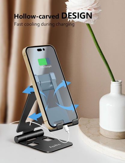 Aoviho Cell Phone Stand for Desk, Adjustable Desktop Phone Holder Stand, Foldable Moblie Phone Dock for iPhone 15 14 13 12 11 Pro Xs Max Xr X 8 7 6 5 5s SE Nintendo Switch All Phones, Black