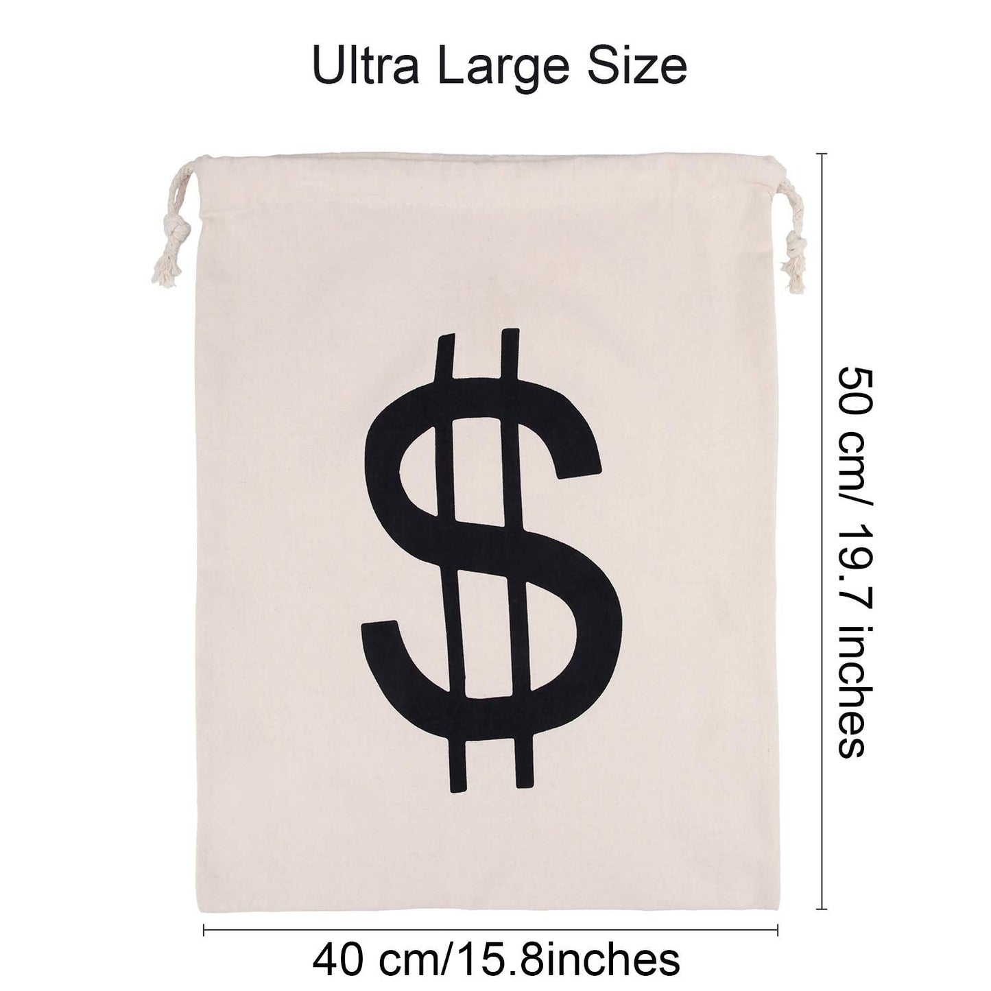 Boao 19.7 x 15.8 Inch Extra Large Money Bags Prop Money Dollar Sign Drawstring Canvas Bag with Dollar Symbol for Toy Favor Cosplay Themed Party