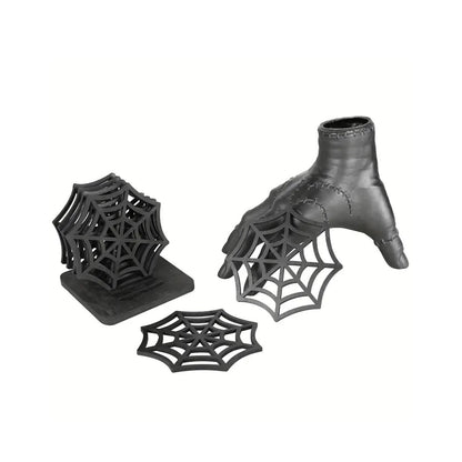 Wooden Hollow net Coaster Stand, Black, Decorated Halloween Table Decoration (6 Pieces)
