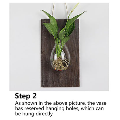 Marooma 2 Pcs Wall Hanging Glass Vases, Solid Wood Wall Mounted Glass Vase, Clear Terrarium Display Vase for Hydroponic Flowers Plants, Home Office Garden Decor (A)
