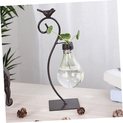 GALPADA Creative Hydroponic Glass Vase with Metal Stand, Small Tabletop Flower Vase Ornament for Home Decor and Plant Propagation, Contemporary Glass Terrarium Planter