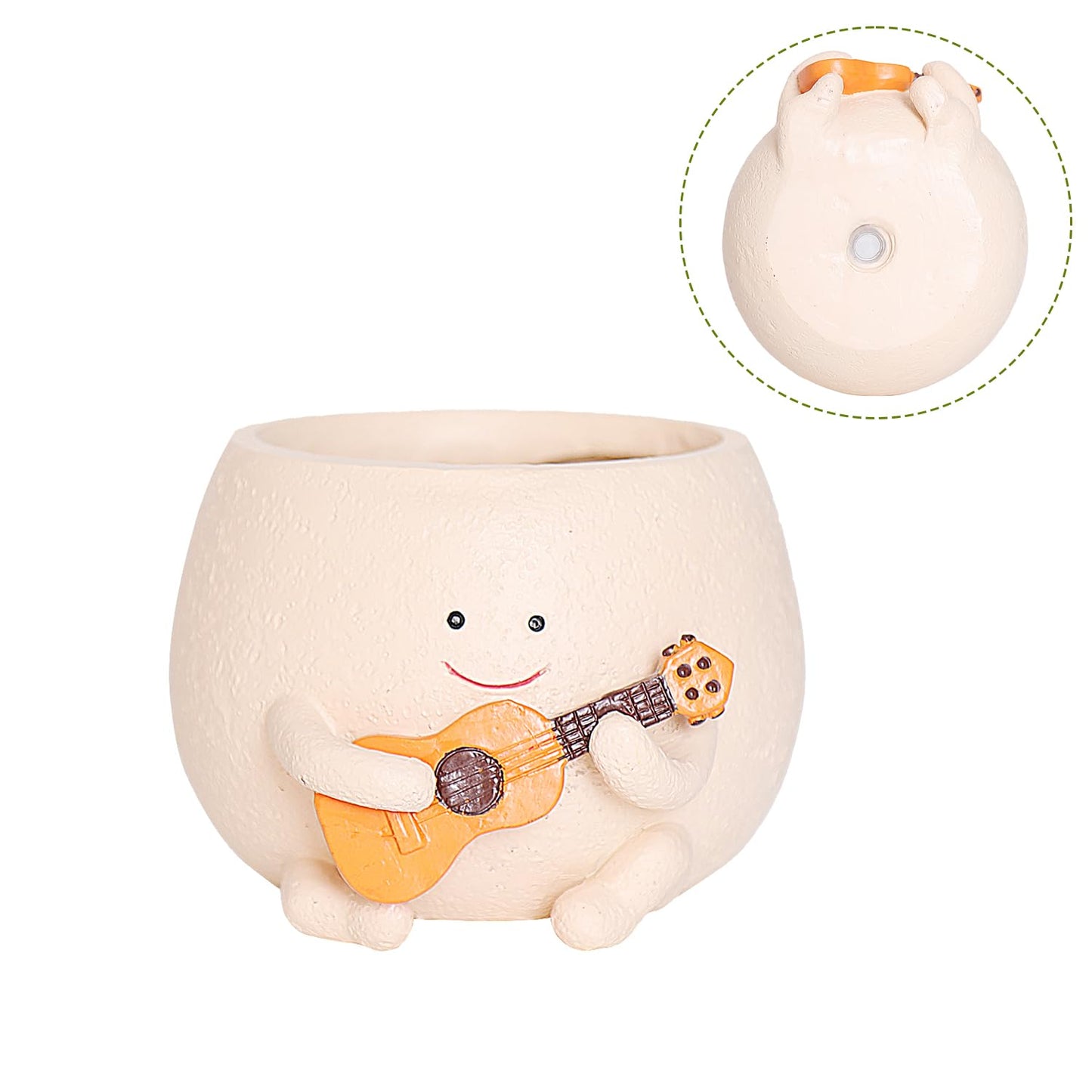 UMESONG Smily Face Planter Pot with Drainage Hole Cute Resin Head Planters for String of Pearls Plant Live Unique Guitar Succulent Pots for Indoor Outdoor Plants Gift IdeaI for Mother Christmas