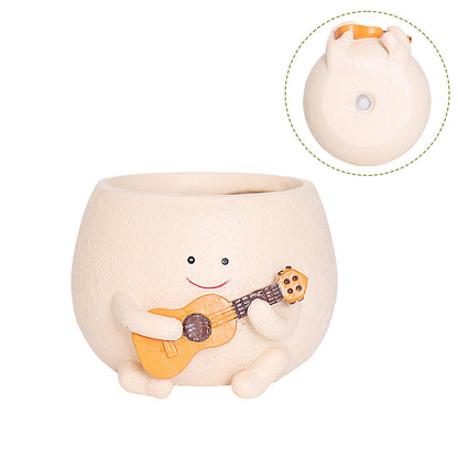 UMESONG Smily Face Planter Pot with Drainage Hole Cute Resin Head Planters for String of Pearls Plant Live Unique Guitar Succulent Pots for Indoor Outdoor Plants Gift IdeaI for Mother Christmas
