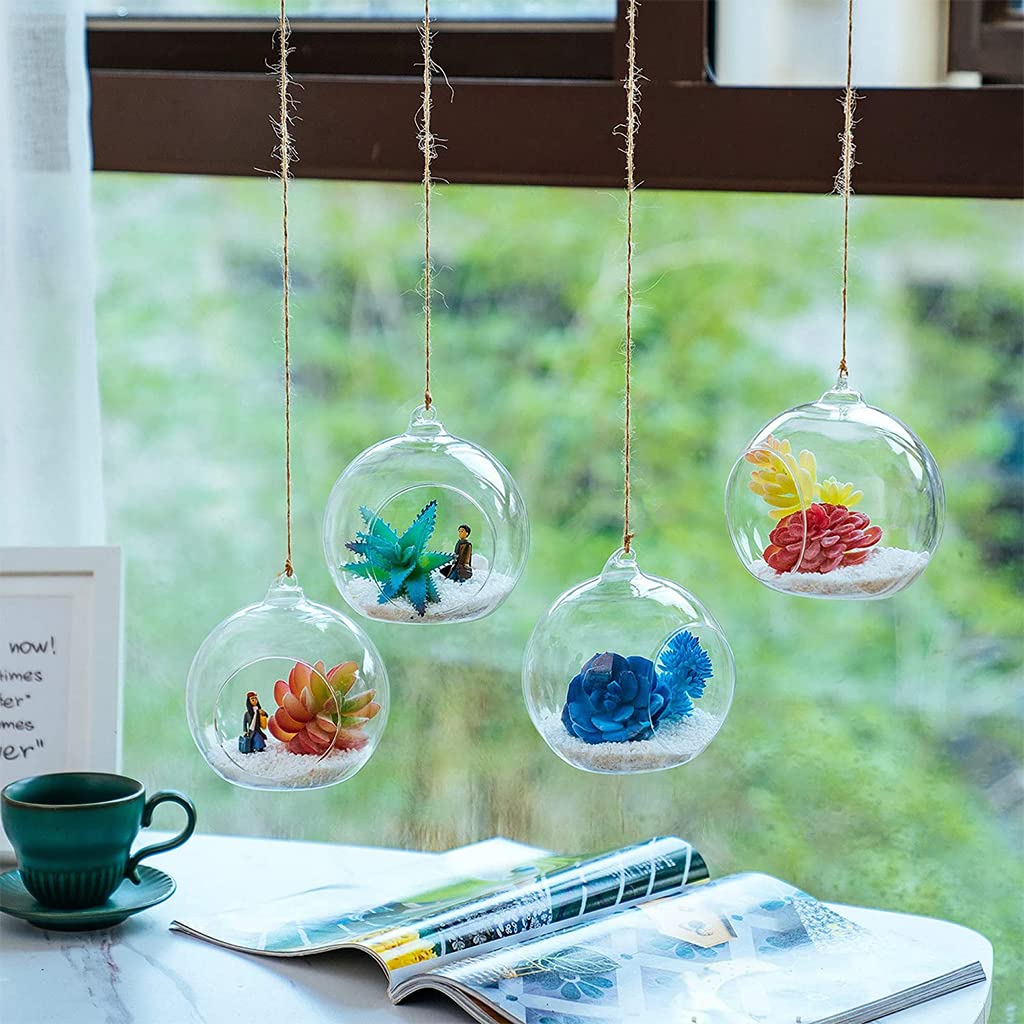 Hanging Glass Terrarium Globe Tea Light Candle Holder Succulents Vase Hanger for Home Wedding Party Indoor Outdoor Decor Glass Terrariums for Plants Wall