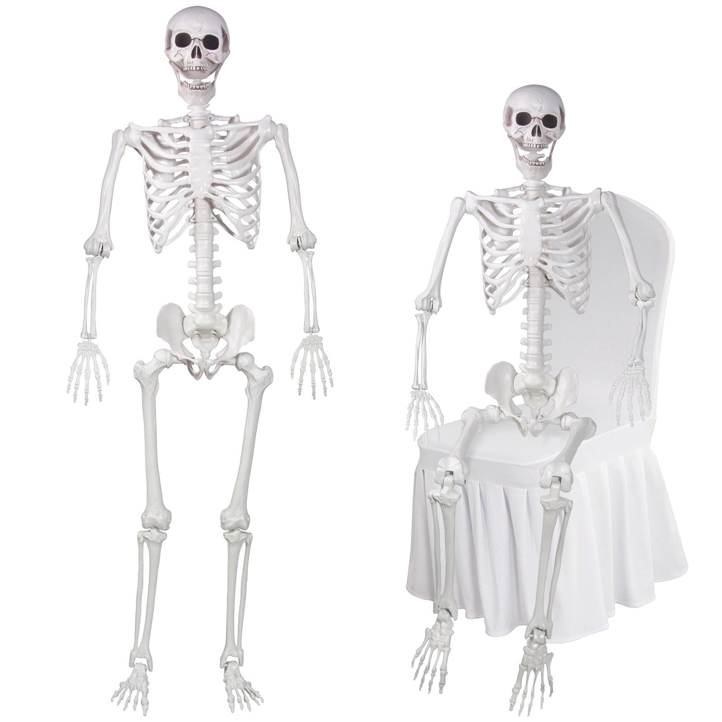 LaLamona 5.4ft Posable Halloween Skeleton, 2Pcs Life Size Skeleton Bones with Movable Joints for Halloween Graveyard Haunted House Spooky Scene Decor