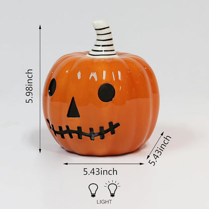Midnight Manor Halloween LED Lighted Ceramic Jack O Lantern Battery Included (Orange)