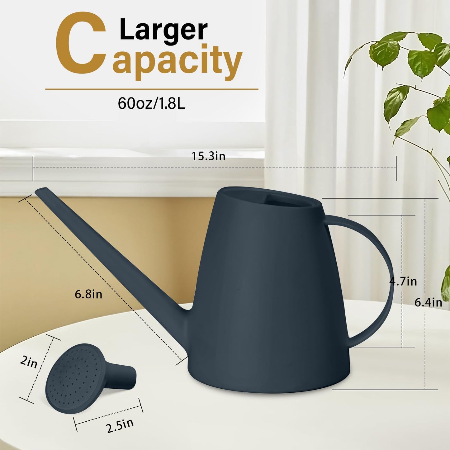 TTAOE GN Watering Can - for Indoor and Outdoor House Plant Garden - with Long Spout - 1/2 Gallon - Grey