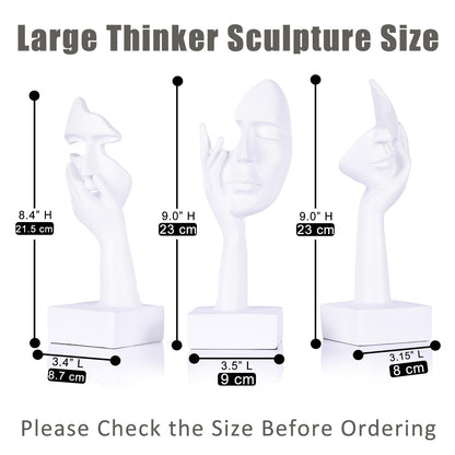 oliruim 3 Pcs Thinker Large Statue Set - White Art Abstract Home Accent Figurines for Living Room, Bedroom, Shelves, Office Desktop, Coffee Table Decor, Gift for Women (3 Pcs White, 9")