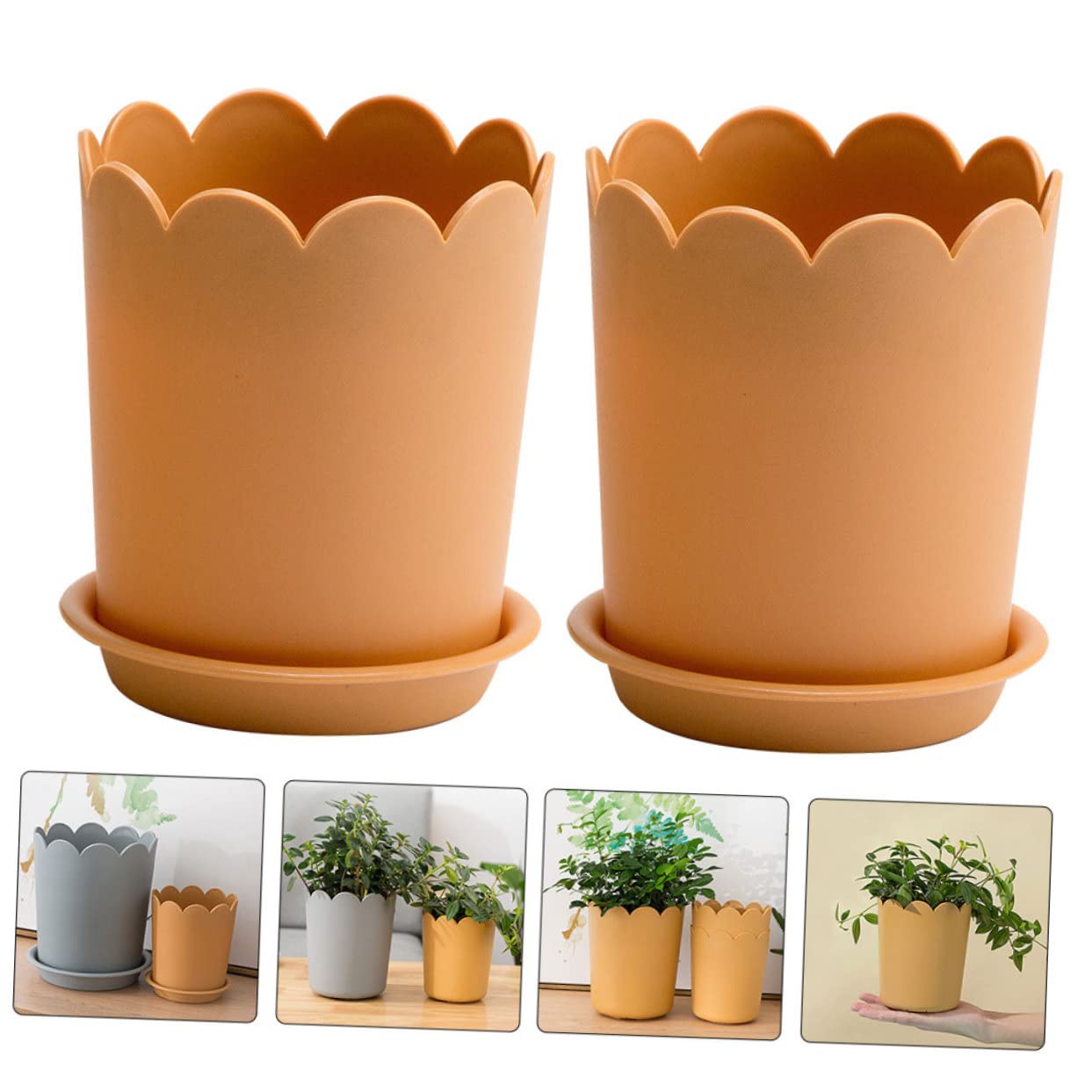 Kisangel 10 Sets Flowerpot Indoor Bonsai Plant Nursery Pot Garden Cotta Pots Cotton Rounds Holder Flowers Decor Tray Decor Artificial Plants with Tray Office Potted Plant Plastic
