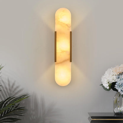VANZARLA Modern Gold Wall Sconces for Living Room, Marble Sconce Wall Light Fixtures for Bedroom, Alabaster Sconce Lighting for Entryway Bathroom, 1 Pack