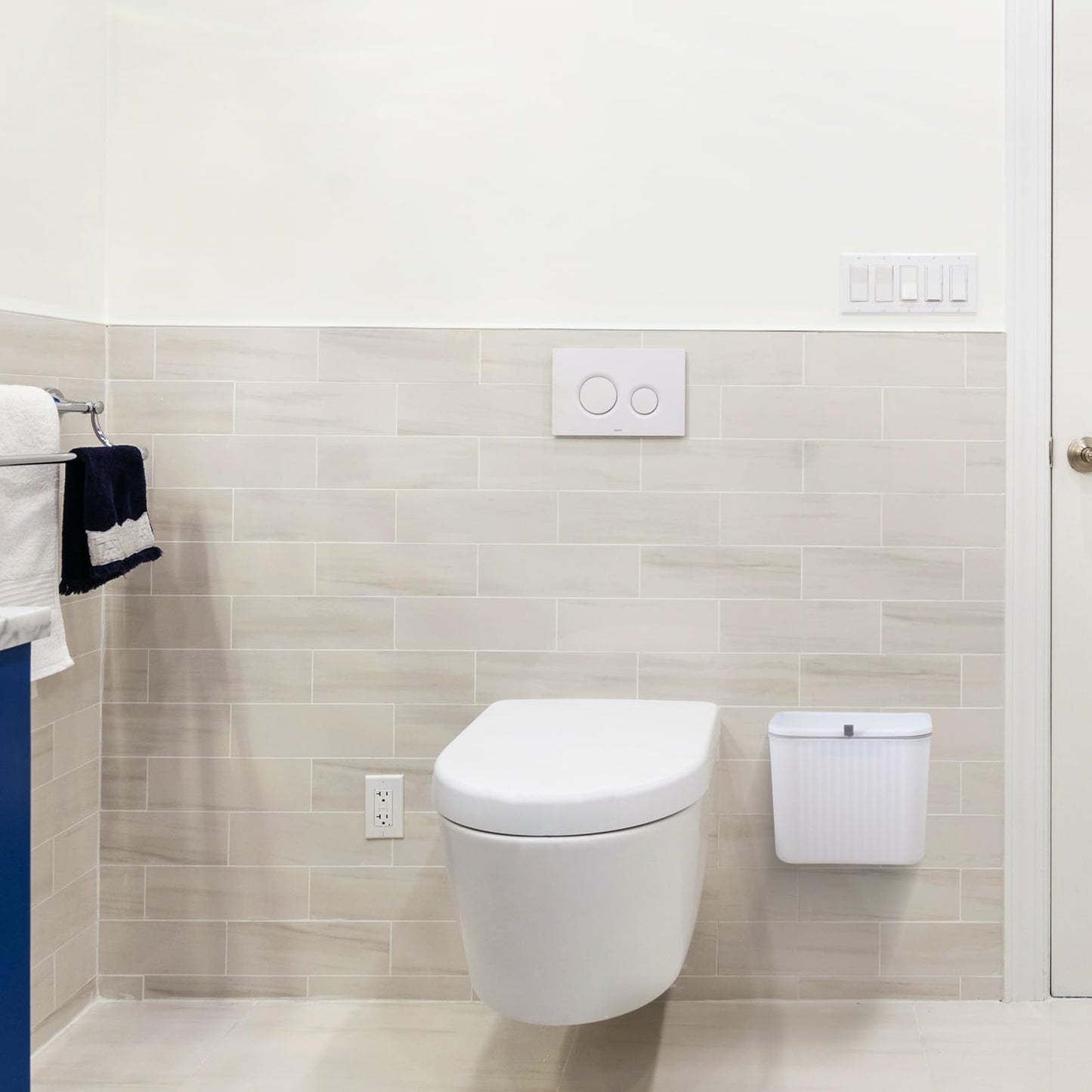 Sanitary Napkin Receptacle,White Plastic Wall Mounted Tampon Disposal Bin with Lid 10x9x6 inches Feminine Hygiene Trash Can for Women Bathroom Home Office Sanitary Waste(with 200pcs Trash Bag)