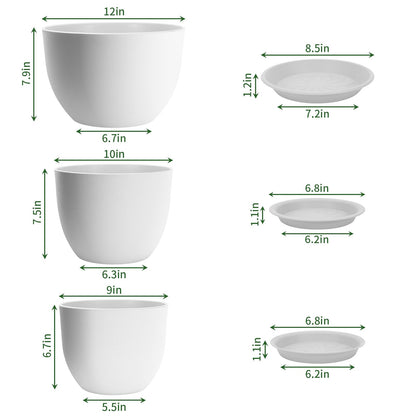 GARDIFE 12/10/9 inch Plant pots, Plastic Large planters for Indoor Plants, Flower pots, White