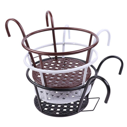 Hanging Railing Planters Baskets Art Hanging Flower Stands Balcony Flower Pot Holders Plant Iron Racks Fence Metal Potted Stand Mounted Balcony Round Plant Basket Shelf Container Box,Garden Steel Pots