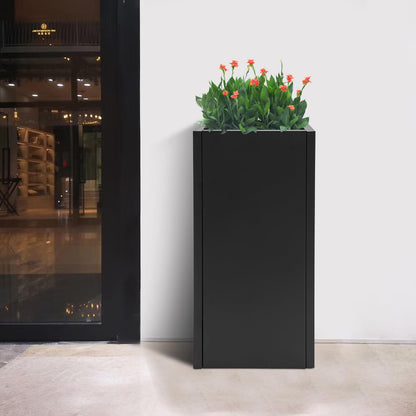 Oiveinya Metal Outdoor Planter Box Rectangular Planter Box Steel Plant Case Metal Plant Holder Large Square Plants Containe (Black/14x14x30in)