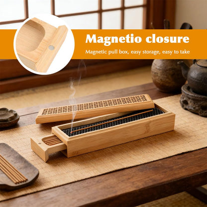 Incense Holder Burner, Coffin Double Layer Wooden Ash Catcher with Storage Drawer & Lid, Includes Zen Brush and Incense Stand for Meditation, Yoga Room, Home, Office