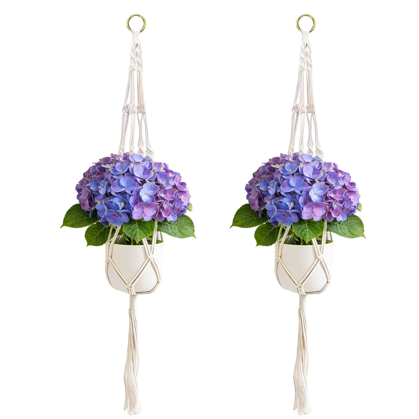 Jaxbo Macrame Plant Hangers 2 Pack Indoor Outdoor Hanging Planter Basket Handmade Rope Hanging Plant Holder for Indoor Outdoor Boho Home Decor 41 Inch, White