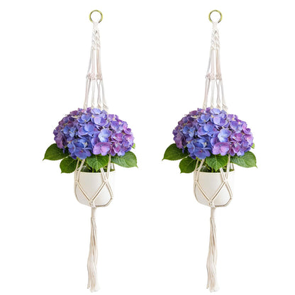 Jaxbo Macrame Plant Hangers 2 Pack Indoor Outdoor Hanging Planter Basket Handmade Rope Hanging Plant Holder for Indoor Outdoor Boho Home Decor 41 Inch, White