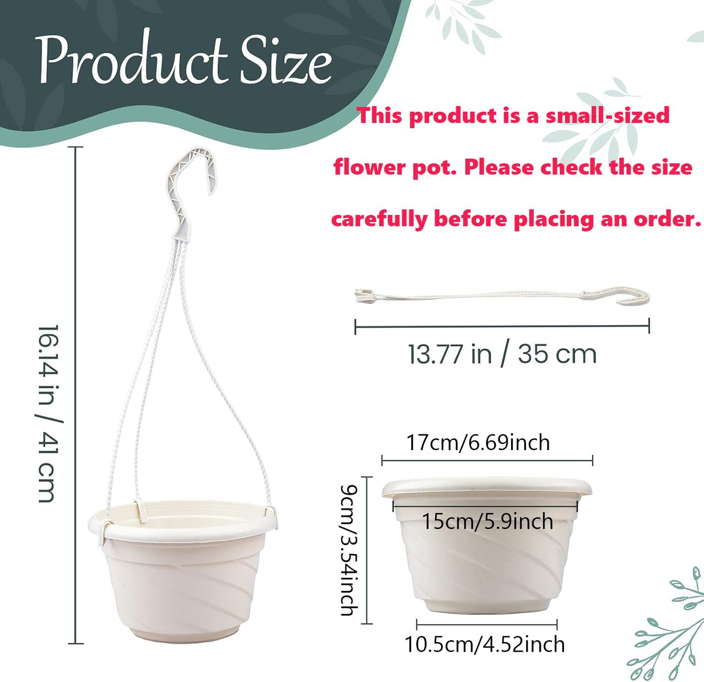 VIDELLY 4 Pieces Plastic Hanging Planters, 5.9 in Dia x 3.54 in H, Flower Plant Basket Pots Chain Holder Garden Decoration for Indoor and Outdoor Use, Red