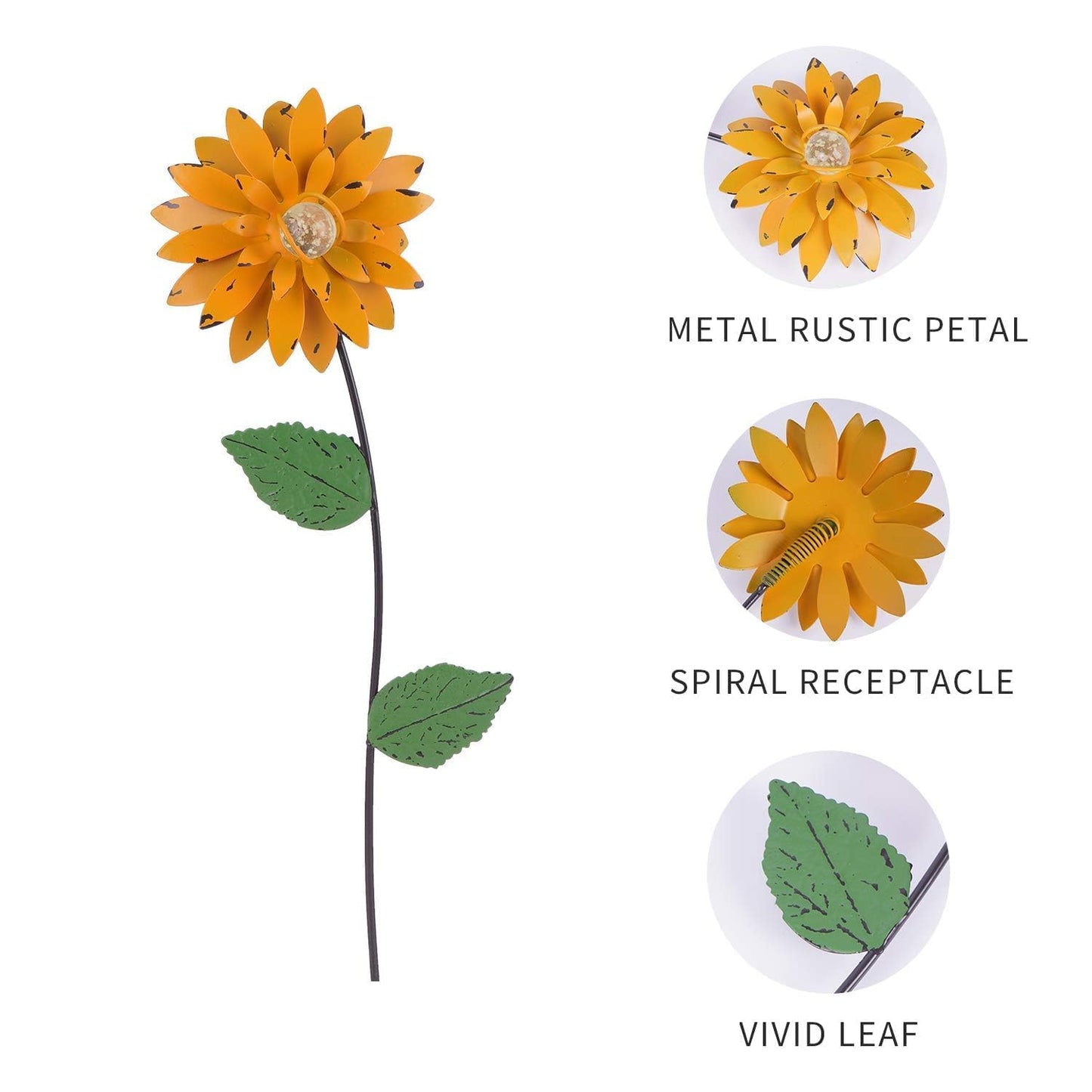 Topadorn 3 Pack Glow-in-the-Dark Flower Garden Stakes, Metal Plant Picks with Shaking Heads, Weatherproof Yard Pathway Decor