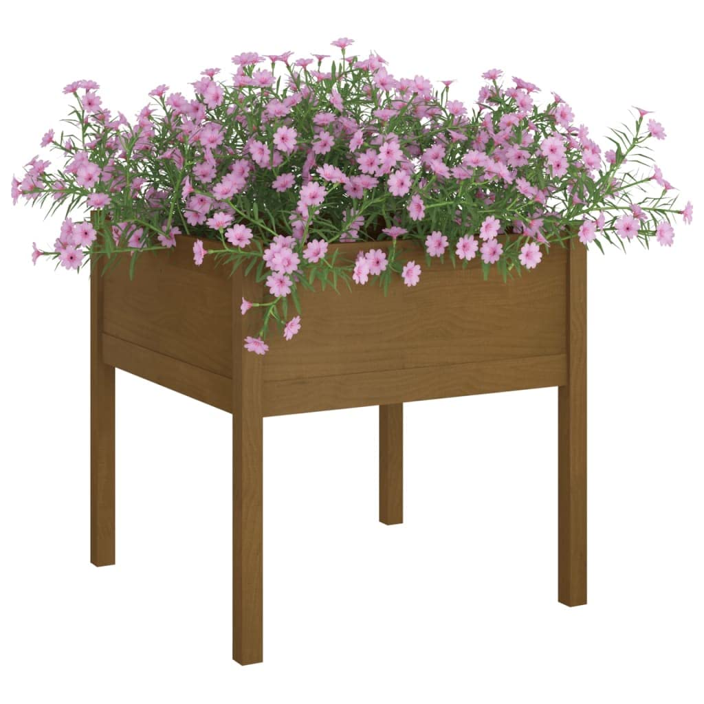 hliofuir Set of 2 Large Square Garden Planter Boxes, Solid Pine Wood in Rustic Honey Brown, Outdoor Flower Pots for Garden and Terrace, 27.6 x 27.6 x 27.6 Inches