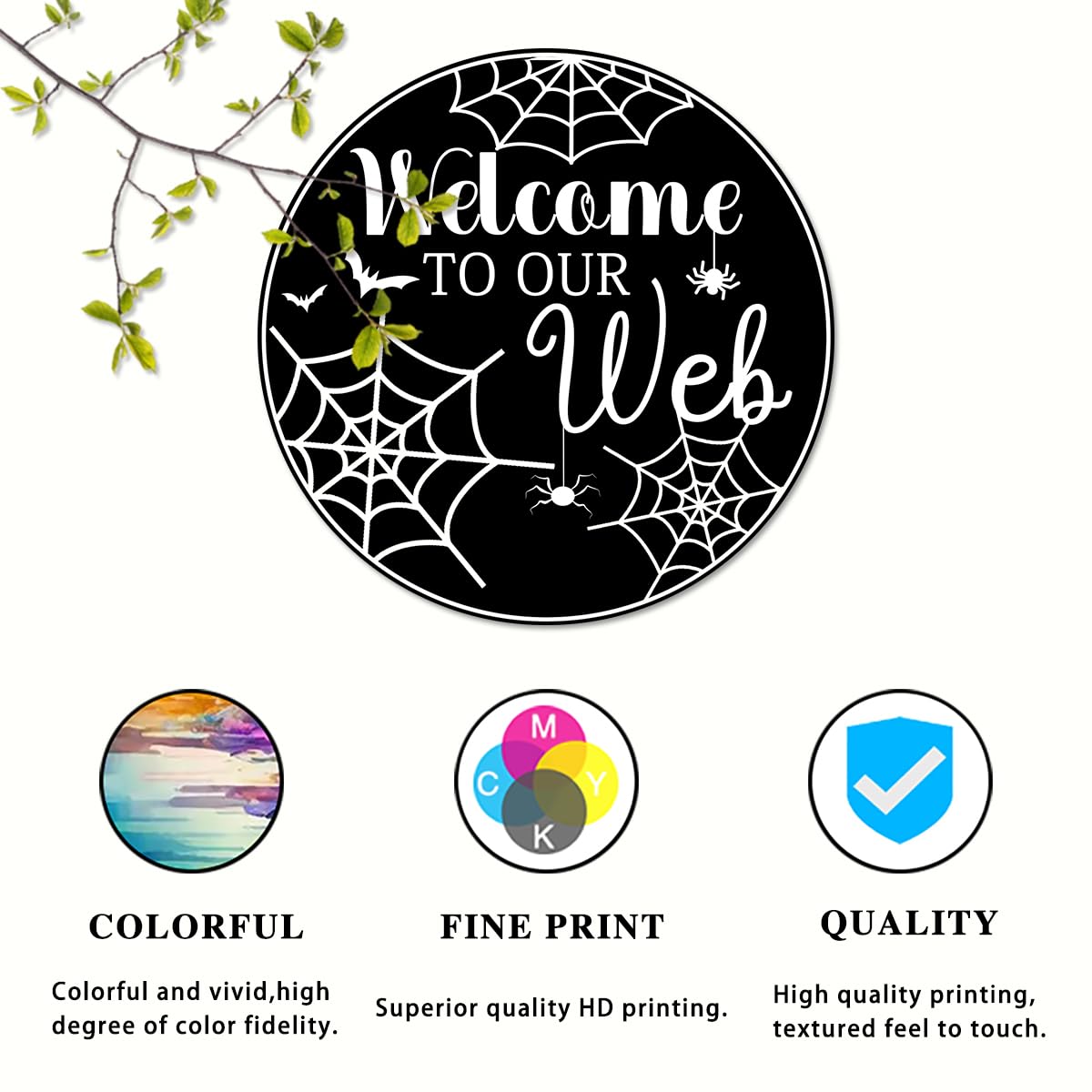 Generic Welcome To Our Web Round Aluminum Sign Halloween Metal Tin Signs Autumn Witch Ghost Pumpkin Wall Decor Sign For Home Kitchen Cafe 8x8 Inch
