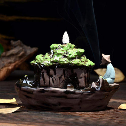 HEASEA Guilin Scenery Incense Burner, Ceramic Backflow Incense Holder with 10PCS Incense Cones for Home Decor Yoga