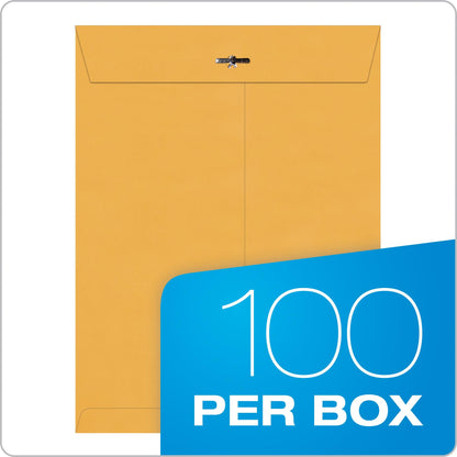 Quality Park 9 x 12 Clasp Envelopes, Clasp and Gummed Closures for Storing or Mailing, Extra Heavy-Duty 32 lb Kraft Paper, 100 per Box (QUA37790)