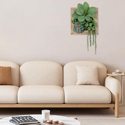 GnFlus Artificial Succulent Wall Decor - Fake Hanging Succulents with Wood Plant Box, 3D Wooden Wall Decor Faux Hanging Plants Indoor Arrangement