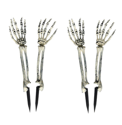 JIEFULL Halloween Skeleton Hands Stakes for Yard, Plastic Realistic Zombie Ghost Scary Arm Stake for Outdoor Lawn Props Party Decorations(2 Pairs)