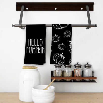 OHSUL Black Fall Kitchen Towels, Autumn Pumpkin Decor, Hand Dish Towels, Bathroom Decorations for Home, Housewarming Gifts, Set of 2