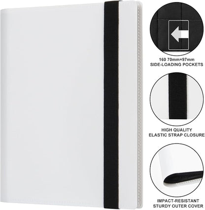 GEAoffice Small Card Binder - 4 Pocket Trading Card Collection Album Folder - 160 Side Loading Pocket Binder for TCG, MTG, Sports & Game Cards - Gifts for Card Collectors (White)