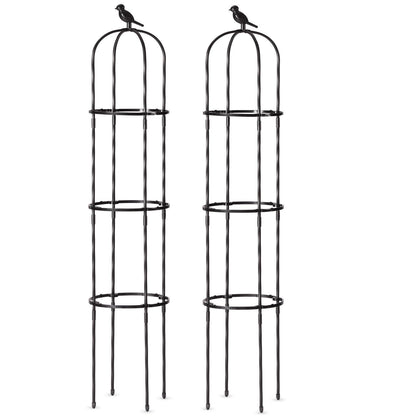 FOLLOOK Garden Obelisk Trellis for Climbing Plants Outdoor, Lightweight Climbing Plant Support Flower Roses Clematis Vegetable Light Vines Round Trellis for Raised Garden Bed Planter, Black, 2 Pack