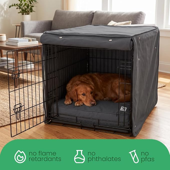 Molly Mutt I'm a Realist Dog Crate Cover, 100% Cotton Canvas Cover with 2 Roll-Up Panels, Ideal for Dog or Cat Crate, Durable, Washable, and Free of Harmful Chemicals, 42" x 28" x 31"