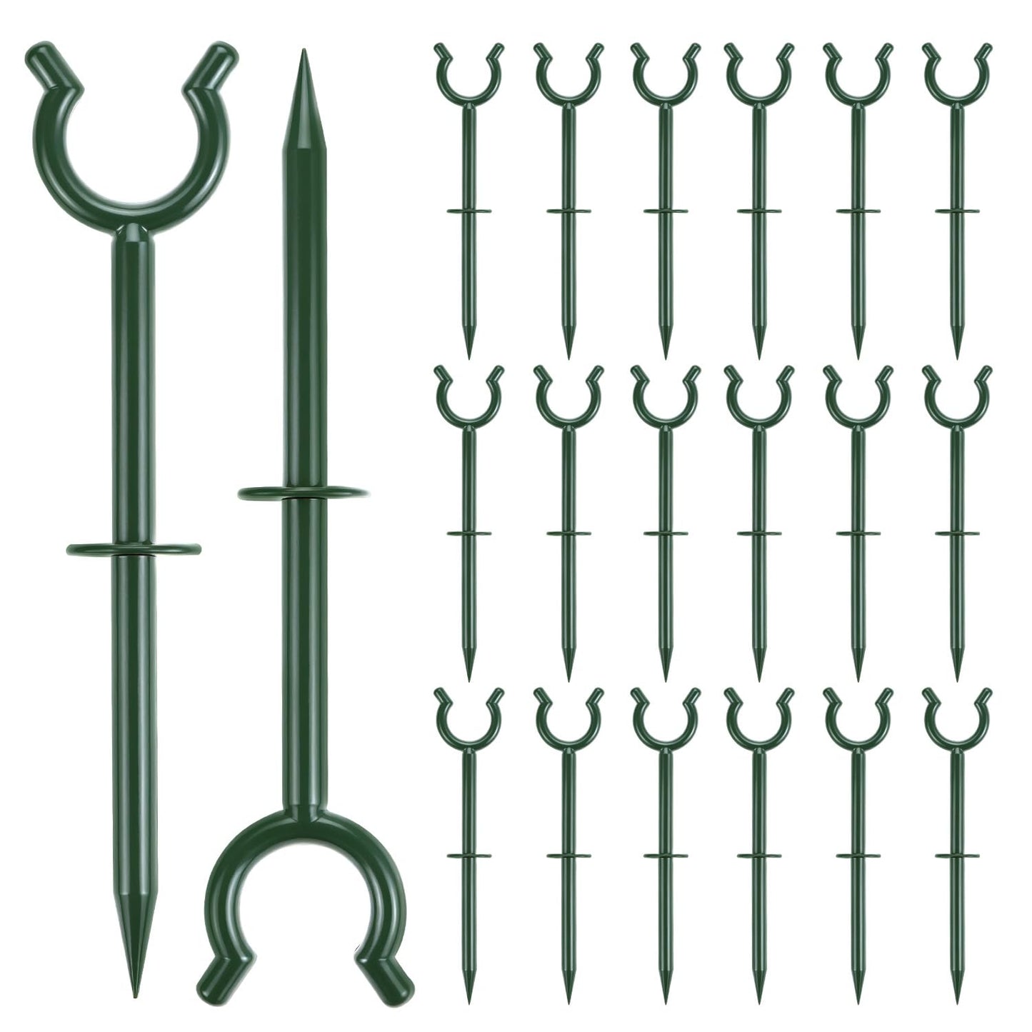 QWORK 3/4" Garden Hose Holder Brackets - 20 Pcs Plastic Outdoor Hose Guide Stakes Support Spike Tool