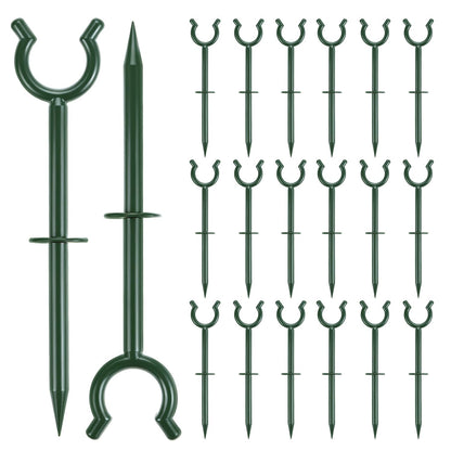 QWORK 3/4" Garden Hose Holder Brackets - 20 Pcs Plastic Outdoor Hose Guide Stakes Support Spike Tool