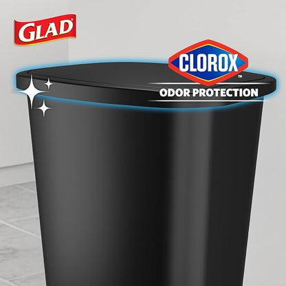 Glad Premium 20 Gallon Trash Can with Clorox Odor Protection | Plastic Kitchen Waste Bin | Hands Free with Stainless Steel Foot Pedal and Garbage Bag Rings, Black