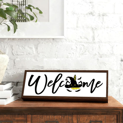 Welcome Wood Home Decor Signs, Welcome Witches Hat Wood Plaque, Home Tabletop Desk Decorative Sign, Halloween Sign, Hanging Decorative Wooden Plaque 9.5x3.1 Inches(A27)