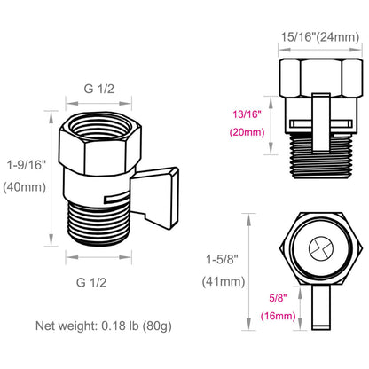 Angle Simple Shower Flow Water Valve, Brass Shut Off Valve for Hand Shower, RV Hose Flow Restrictor, Chrome